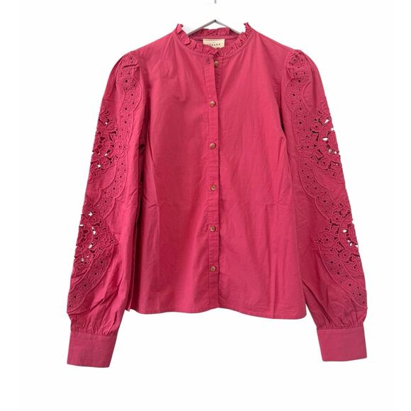 Soulier Sezane Tops - NWT Sézane Zoelie Shirt Pink Embroidered Eyelet Blouse US 4 EU 36 Cotton